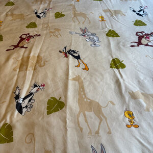 Vintage Looney Tunes Double Flat Sheet Brown Bugs Bunny Tweety Bird Sylvester